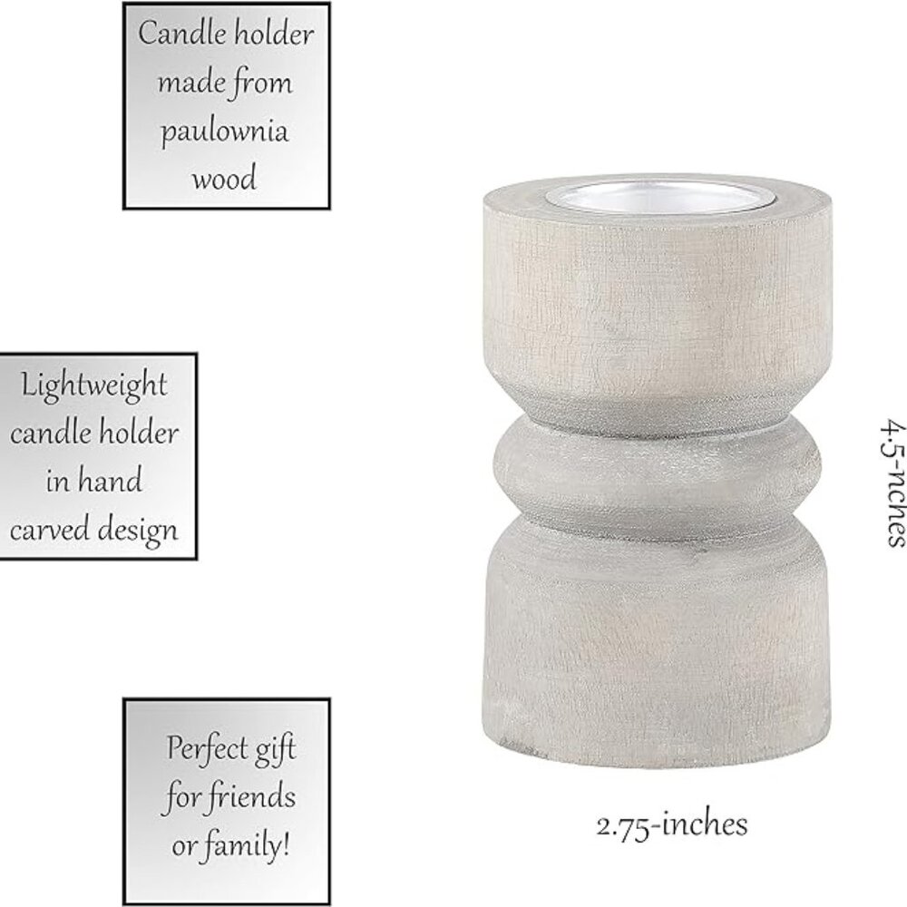 Small Candle Holder - Grey Wood with Silver Plate/NWT